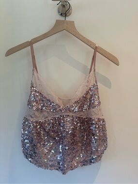 Free People Sequin & Lace Cami - Blush